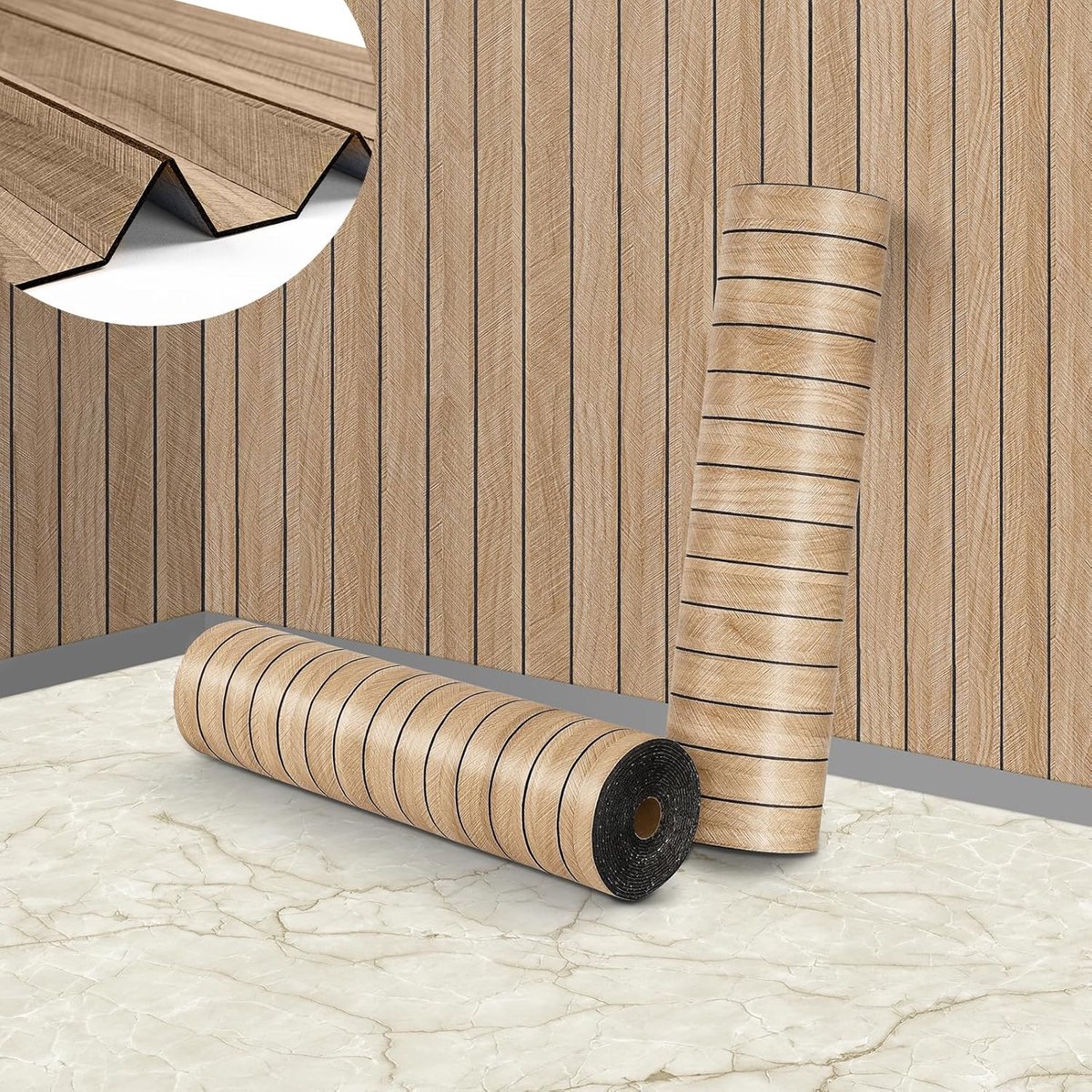 SnelShoppen - ReWallpaper 3D Houten Lattentapijt Zelfklevend Foam Vintage Effect 30CMx3M voor Woonkamer Deuren Meubels Decoratie