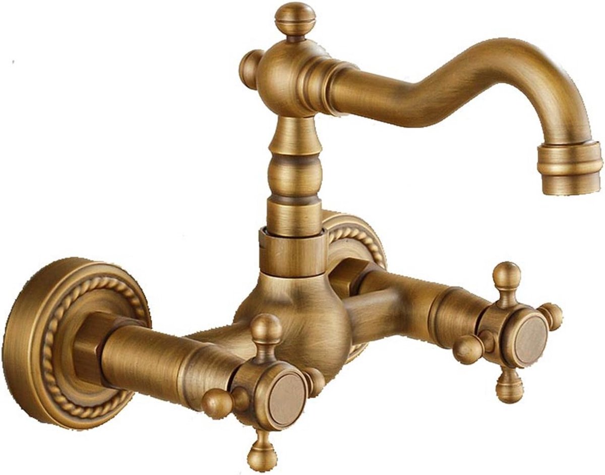 SnelShoppen - Antieke Keukenkraan - Wandmontage - Koud en Warm Water - Europees Ontwerp - Verstelbare Installatie - Hoogwaardige Koper - 13cm tot 16.5