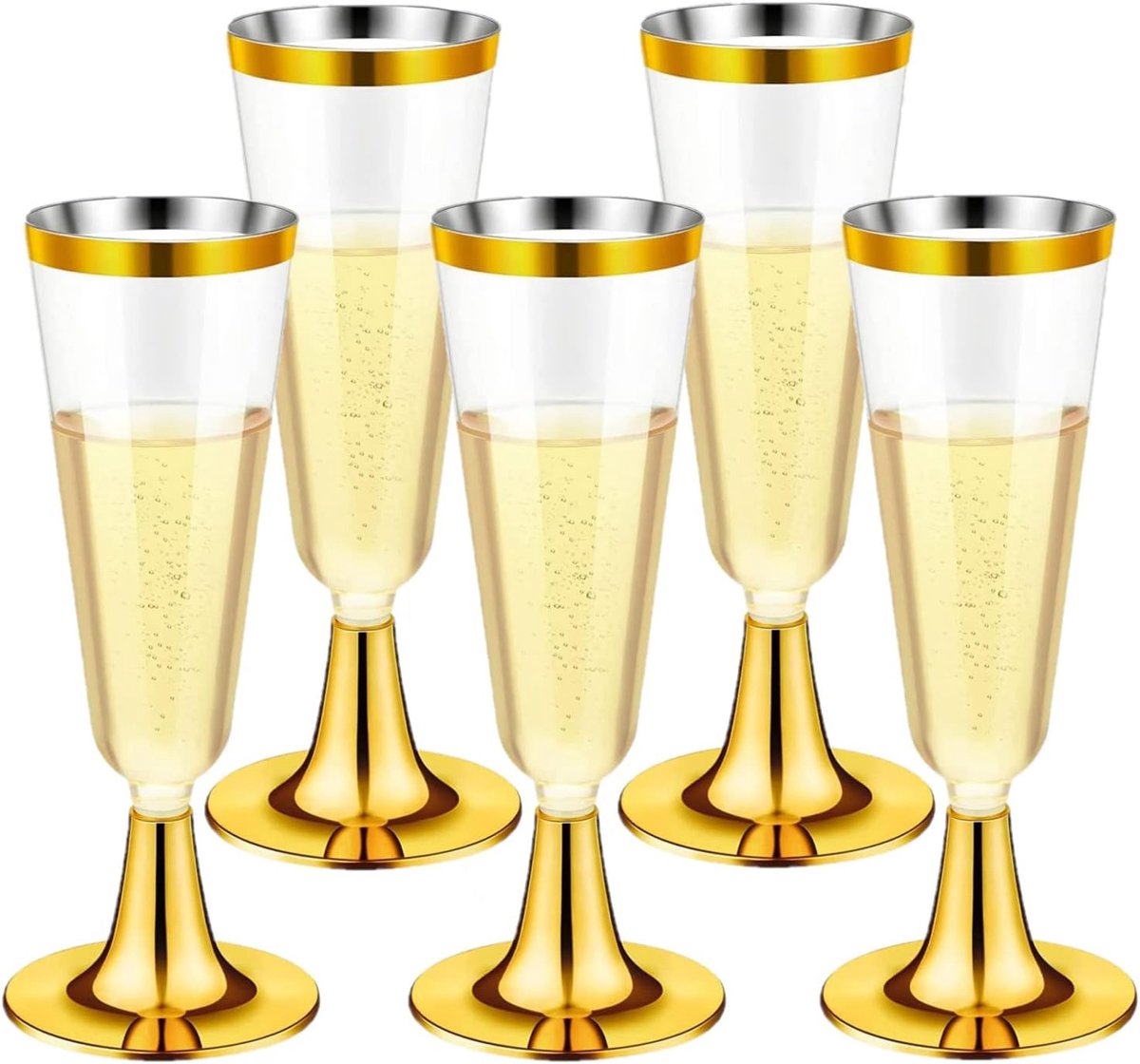 SnelShoppen - 30 Stuks Plastic Champagne Flûtes 150ml Gouden Wijnglazen, Herbruikbare Feestbekers voor Bruiloft, Tuin, Verjaardag, Babyshower, 5.5x16.