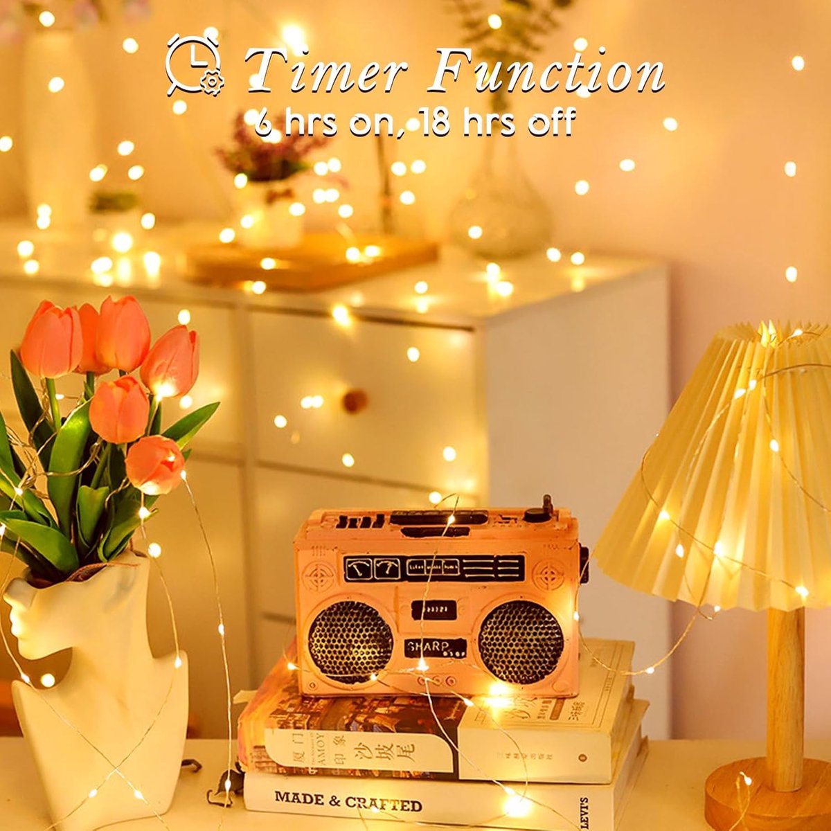 SnelShoppen - Batterij Aangedreven Fairy Lights 2 Meter, 20 LEDs, IP65 Waterdicht, Koper Draad, Tijdfunctie, Decoratie voor Tuin, Kamer, Feesten, Kers