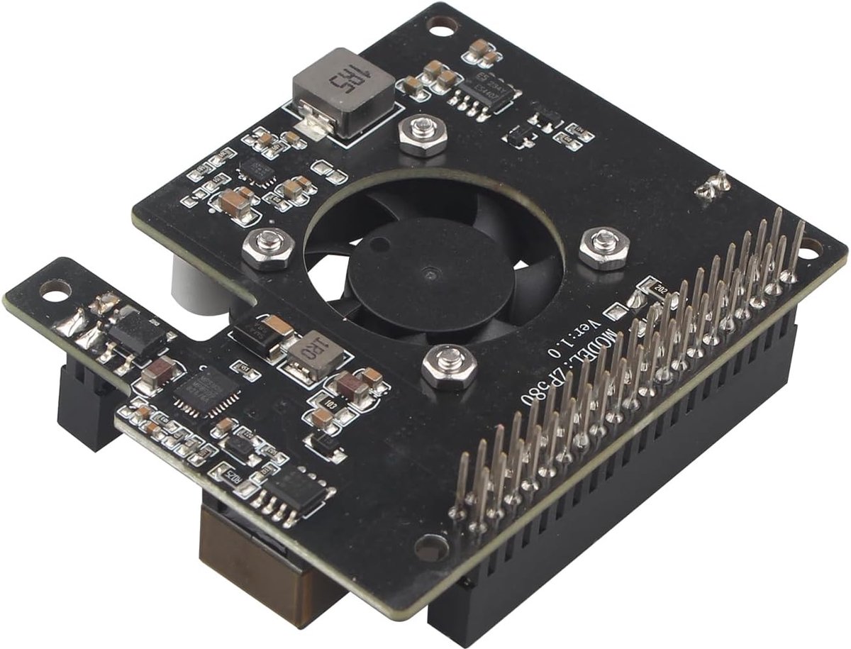 SnelShoppen - PoE+ HAT voor Raspberry Pi 5 - Power Over Ethernet Adapter met Koelventilator - Ondersteunt 802.3af/at - Stackable GPIO Header