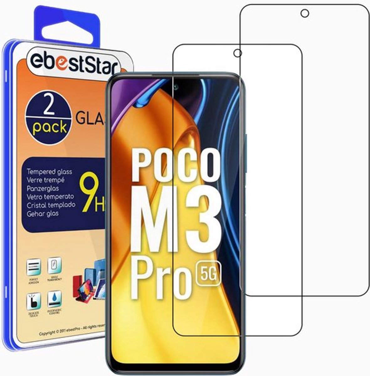 ebestStar - {2 Stuks} Gehard glas geschikt voor Xiaomi Poco M3 Pro 5G, Redmi Note 10 5G, Screen Protector Cover, Schermbeschermer Tempered Glass