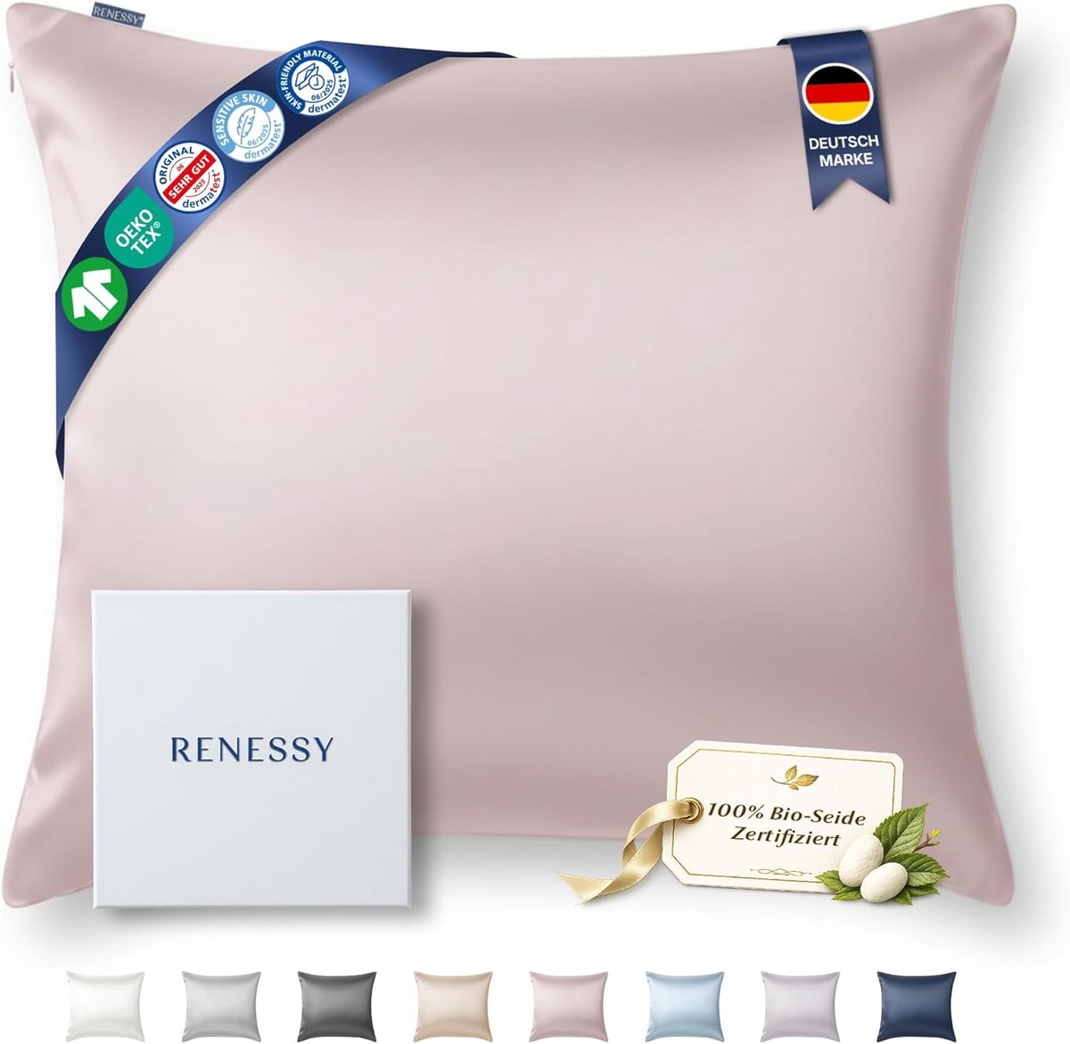 SnelShoppen - Kussensloop 100% Organische Zijde 80x80 cm - 22 Momme Mulberry Zijde, Oeko-Tex gecertificeerd - Luxe voor Haar en Huid, Sky Pink
