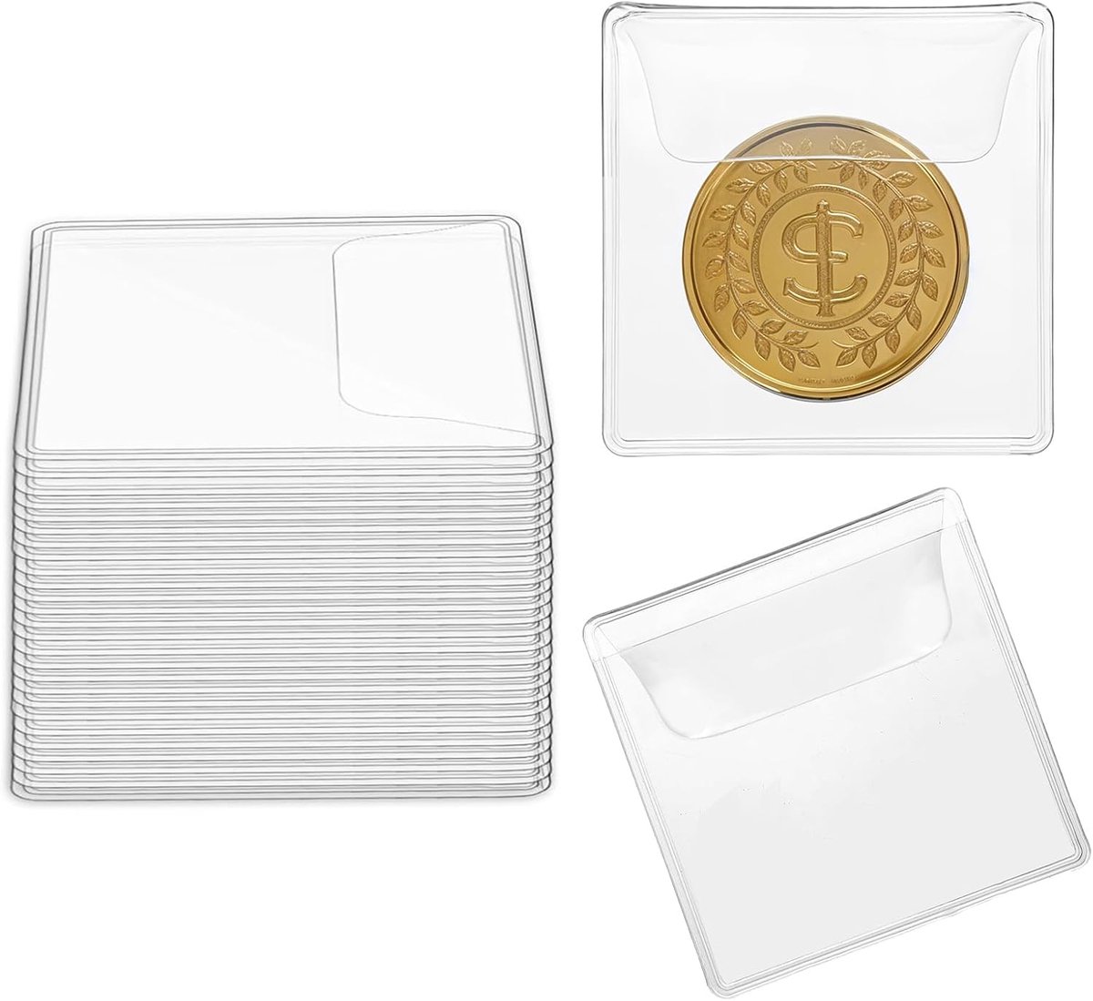 SnelShoppen - 25 Stuks Coin Storage PVC Coin Covers 5.5x5.5cm | Transparante Muntzakjes voor Muntverzamelingen, Sieraden, Stempels en Kleinere Voorwer