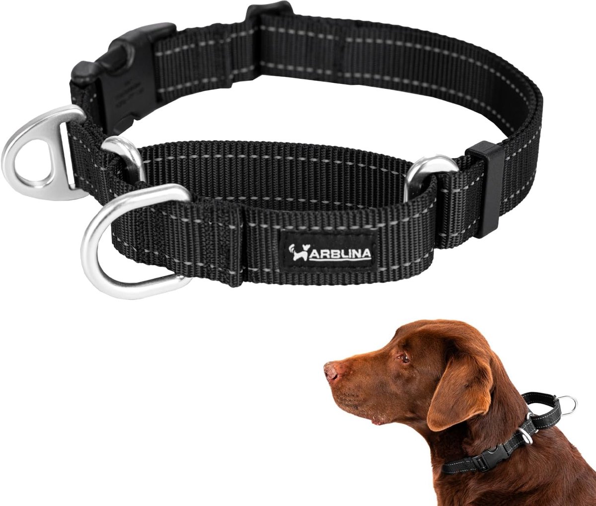 SnelShoppen - Martingale Reflecterende Anti-Pull Halsband voor Honden, Nylon, Zwart, Maat L, Geschikt voor Grote, Middelgrote en Kleine Honden, Ideaal