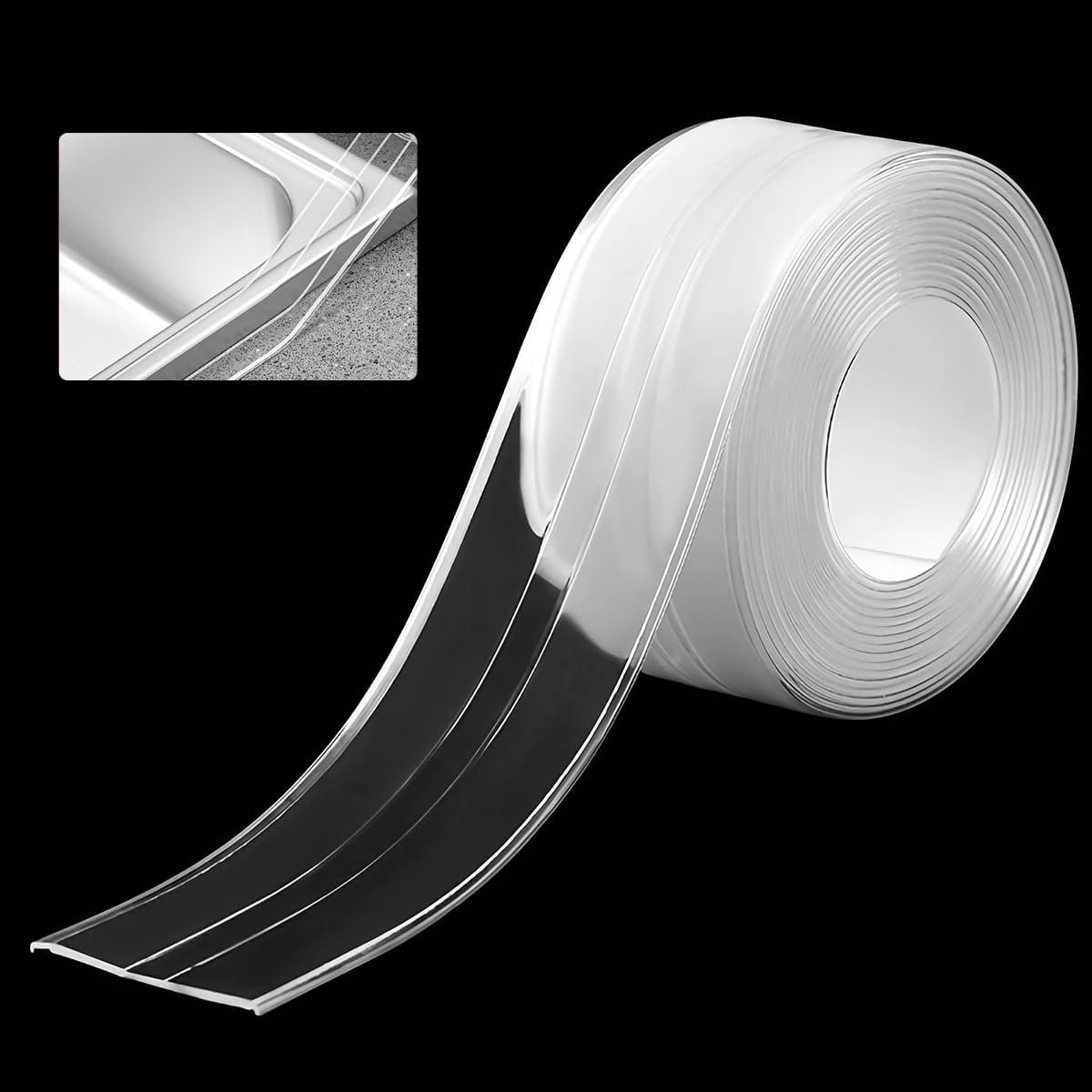 SnelShoppen - Zelfklevende Waterdichte Tape, Transparante Badkamerafdichting, PVC, Schimmelbestendig en Waterdicht, Keuken en Badkuip (3.8 cm x 3.2 m)