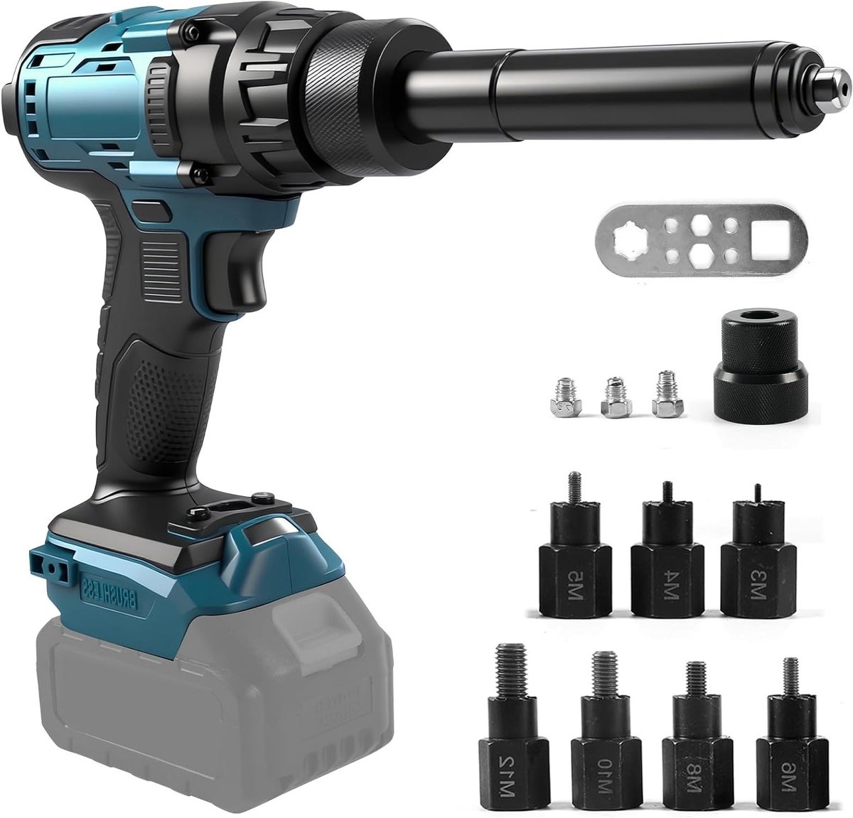 Draadloze 2-in-1 Nietmachine Kit voor 18V Li-Ion Batterij, Geschikt voor 2.4mm/3.2mm/4mm/4.8mm Nietjes, Ideaal voor Bouwprojecten, Auto Reparatie en Doe-Het-Zelf Klussen