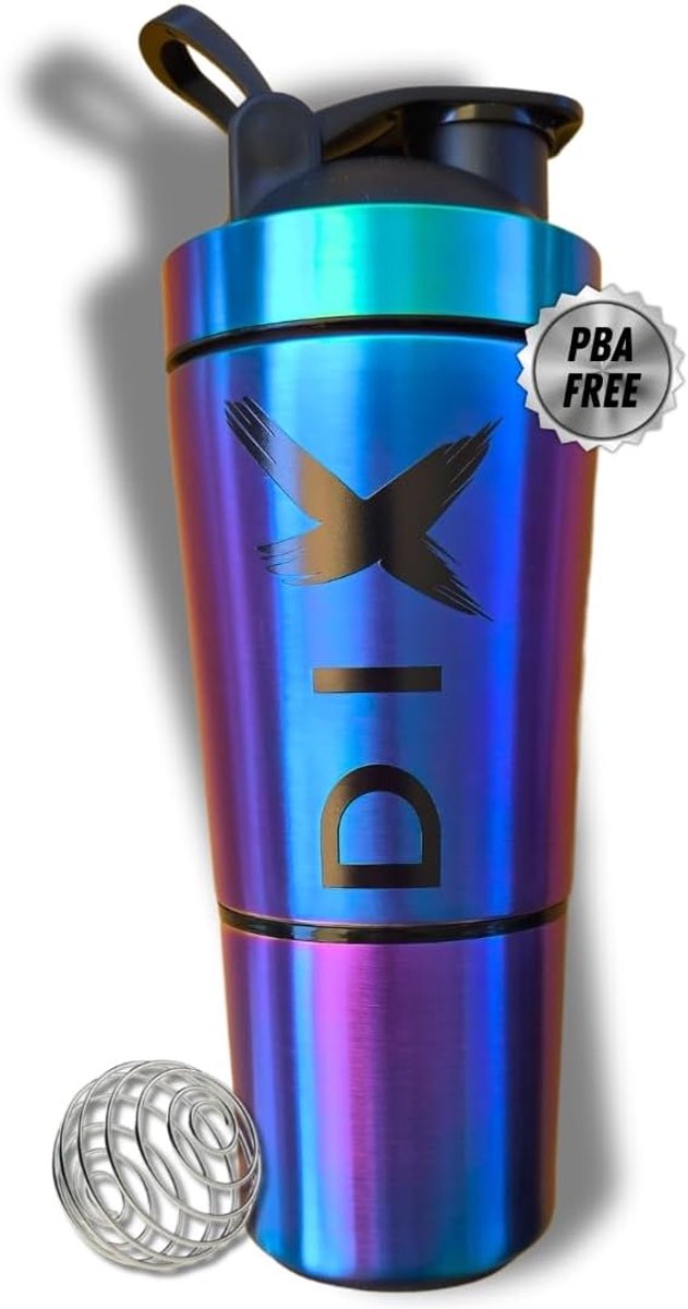 SnelShoppen - DIX Shaker 750 ml RVS Protein Shaker met 60 g Poedercompartiment | Sportfles | BPA Vrij | Multicolor