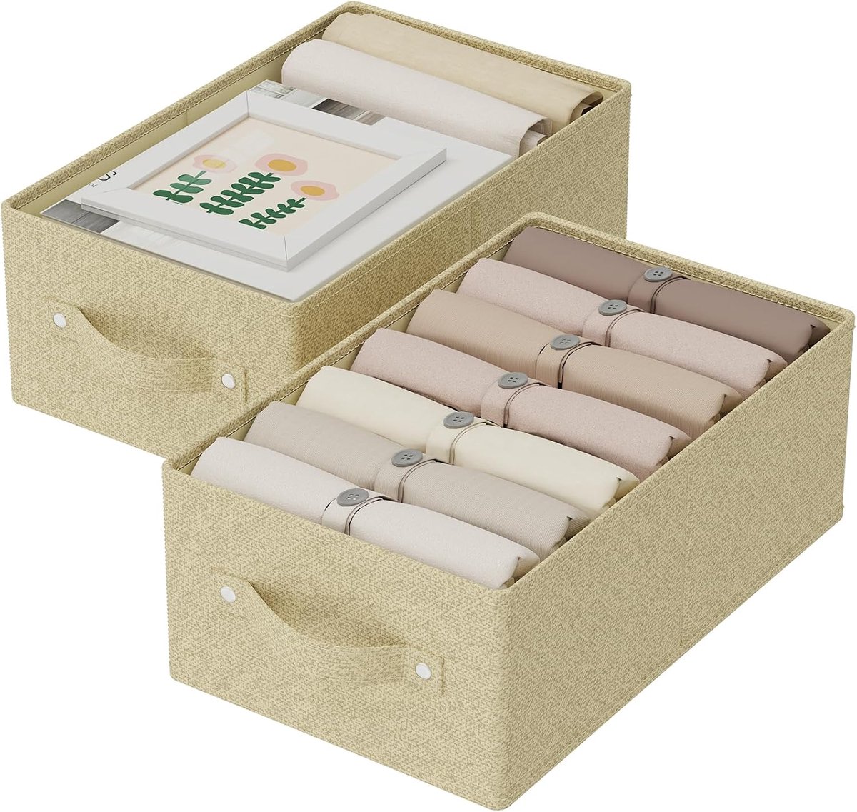 Thijox - Opvouwbare Organizer Opbergdozen en Kubusmanden, Stof Kubusmanden, Lichtgewicht en Stevig, Grijs en Beige, 2 Stuks, 41 x 25 x 16,5 cm voor Hu