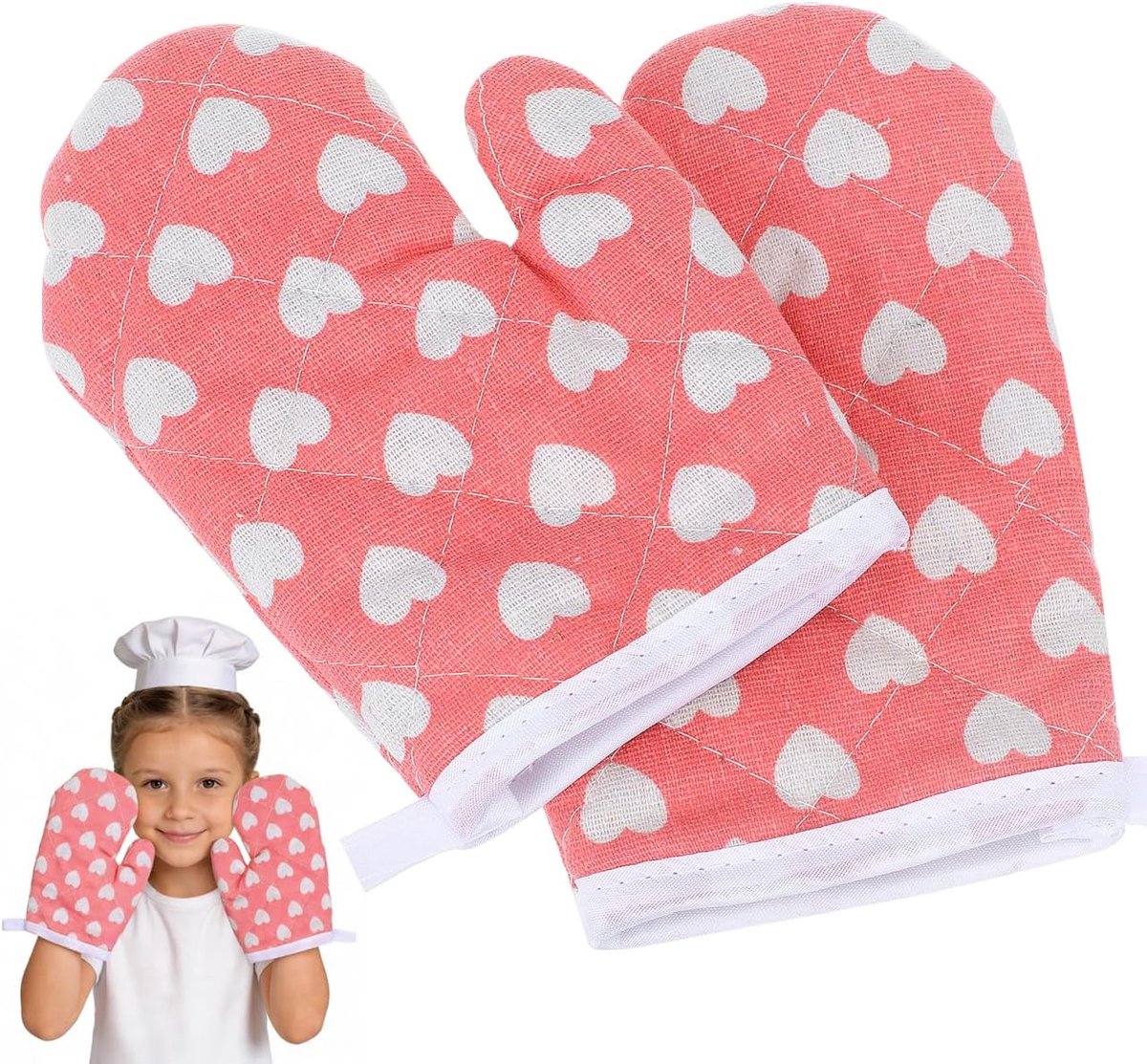 SnelShoppen - Kinderoverhandschoenen Katoen Warmtebestendig Kookhandschoenen met Ophanglus Antiverbranding Bescherming voor Bakken en Koken voor Klein