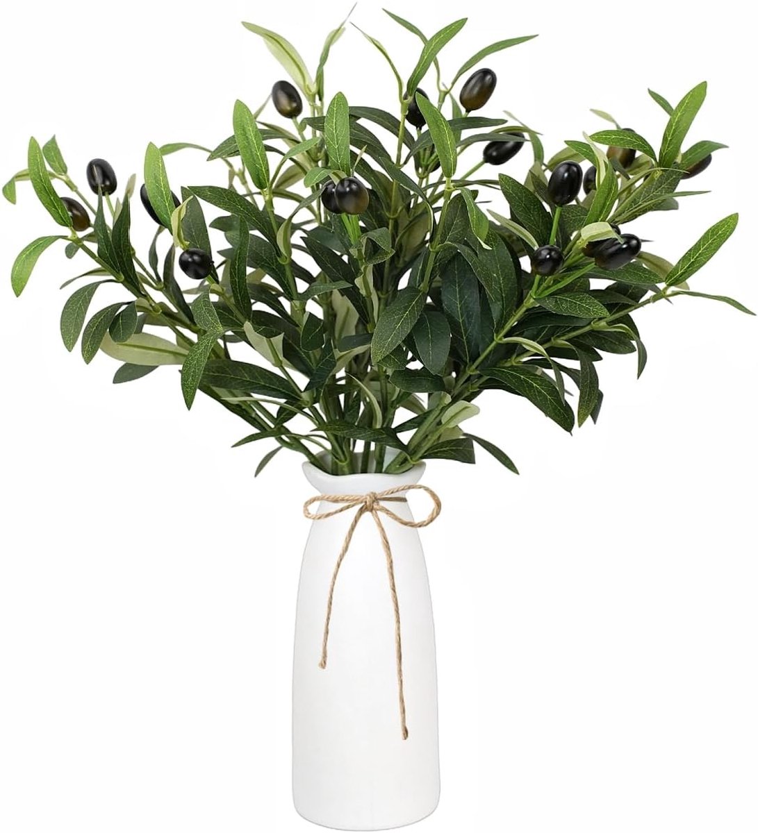 SnelShoppen - Kunstplanten Olijftak in Keramische Vaas 41 cm - Nepplant met Groene Stengels en Eucalyptusstengels voor Woonkamer, Bruiloft, Tafel Deco