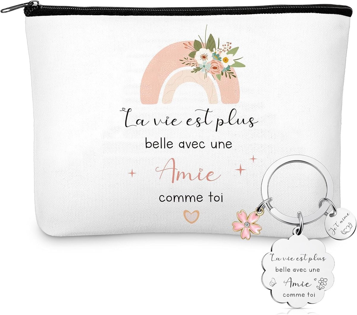 SnelShoppen - Cadeauset voor Vrienden - Sleutelhanger met Tekst, Toilettas, Make-up Tas met Rits - Perfect voor Verjaardag, Vriendschap, en Speciale G