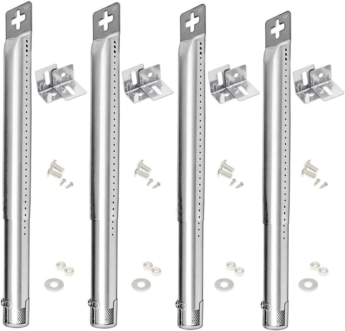 SnelShoppen - Grillbranders Set van 4 Universele Grillbuizen, Verstelbare Lengte 30.7 cm tot 45 cm, RVS, Voor Gasbarbecues, Duurzaam & Corrosiebestend