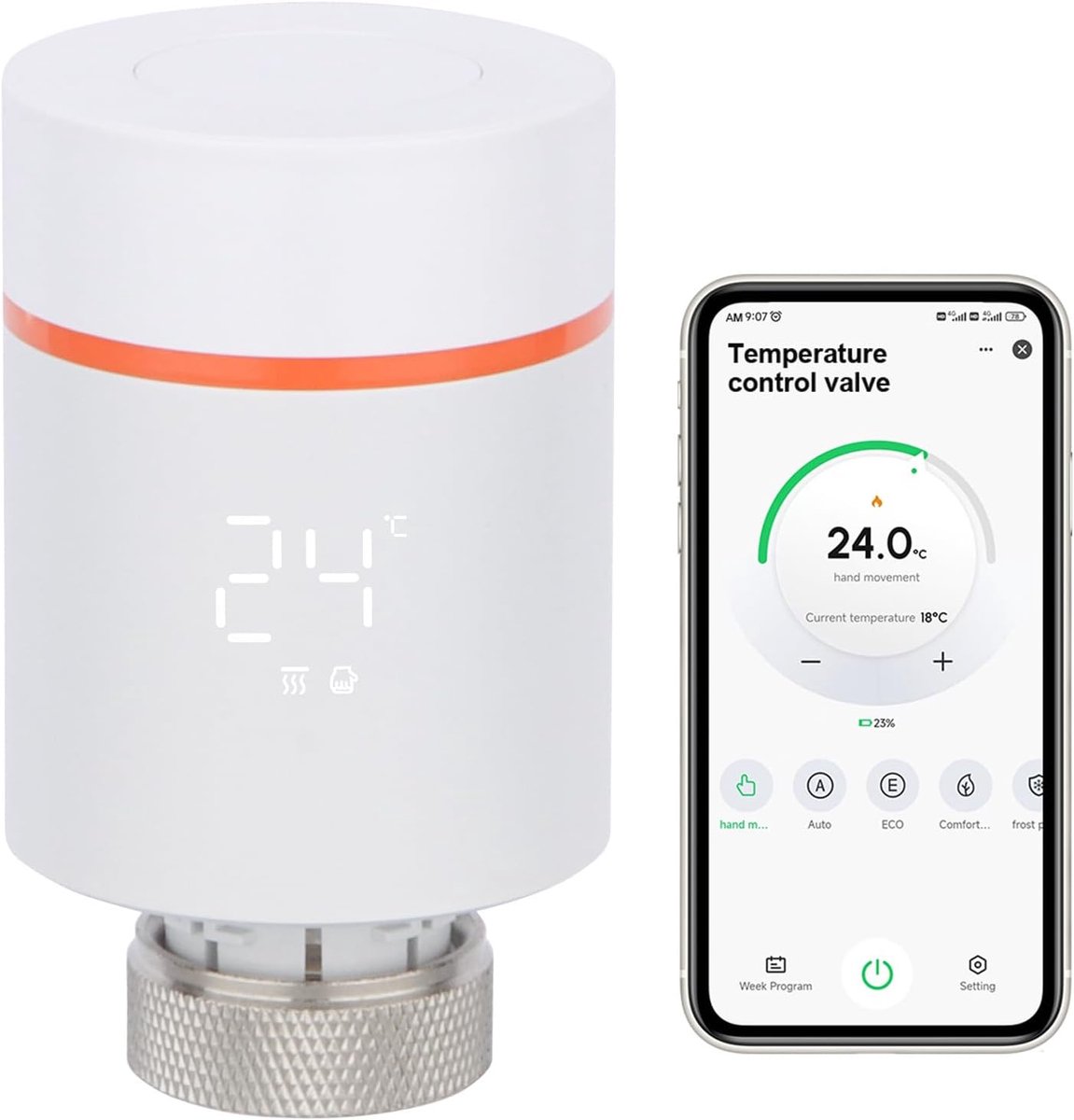 SnelShoppen - Smart Radiator Thermostat Zigbee 3.0, Programmeerbare TRV voor Multiroom Temperatuurregeling, Tuya App Controle, Draadloos, Voor Thuisge