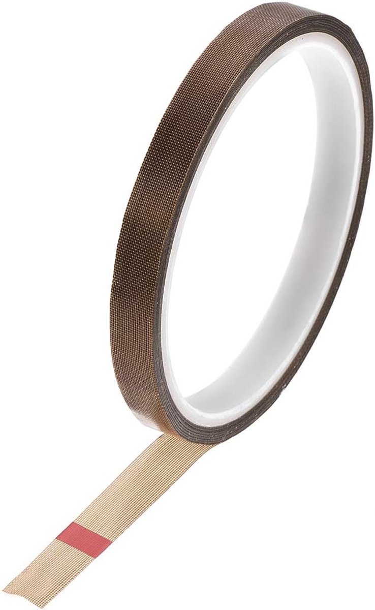SnelShoppen - PTFE Gecoate Textieltape 10mm - Hoogtemperatuur Tape voor Vacuüm, Hand- en Impulsverzegeling - Bruin - 10m