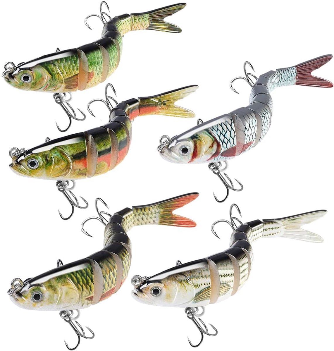 Trout Bass Fishing Bait - Multiple Segmented Fishing Lures for Freshwater and Saltwater - Lifelike Swimbait with Hooks Crankbaits - Fishing Gifts for Men Family Fishing Gear - 5 Pcs