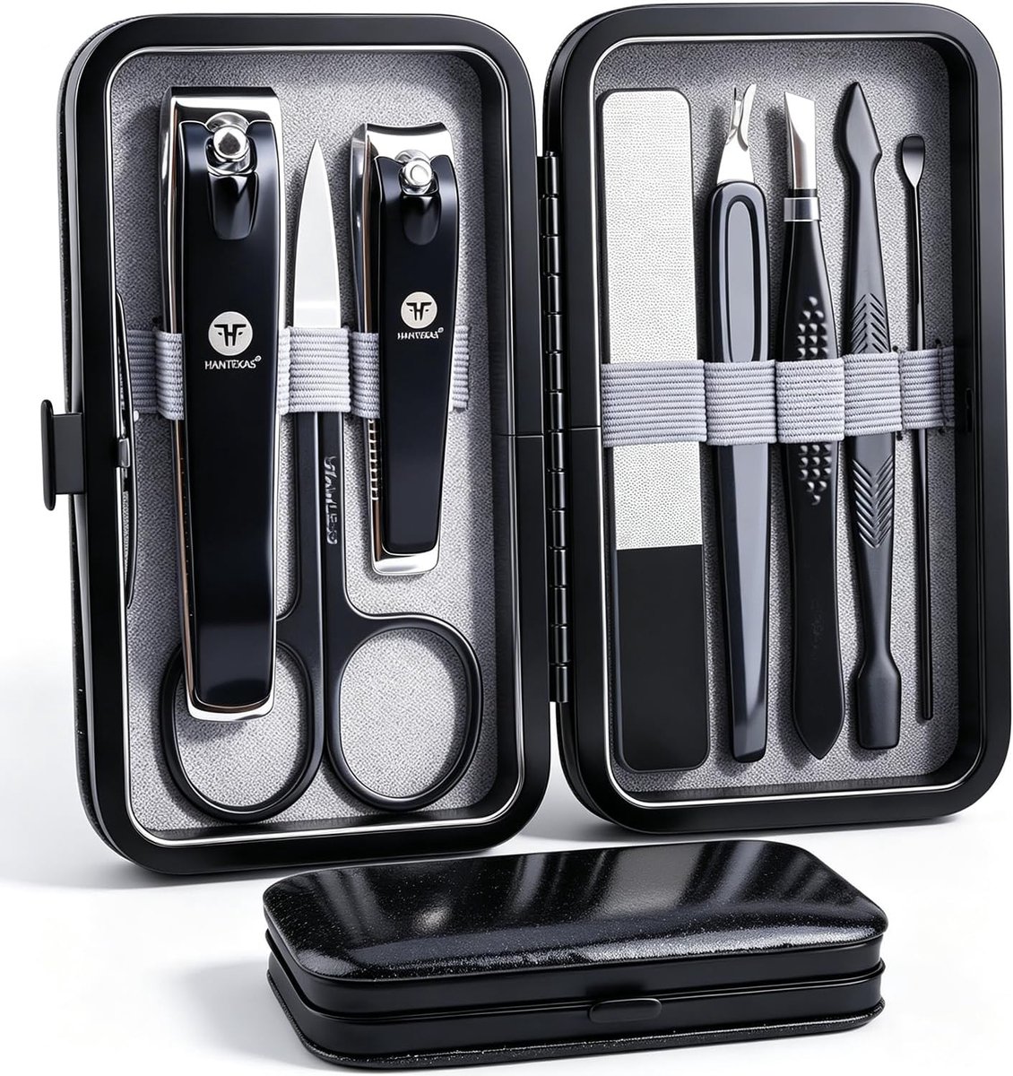 Thijox - 8-delige manicure-pedicureset roestvrijstalen nagelknippers met lederen etui voor vingernagels en teennagels, perfect voor thuis, werk, reize