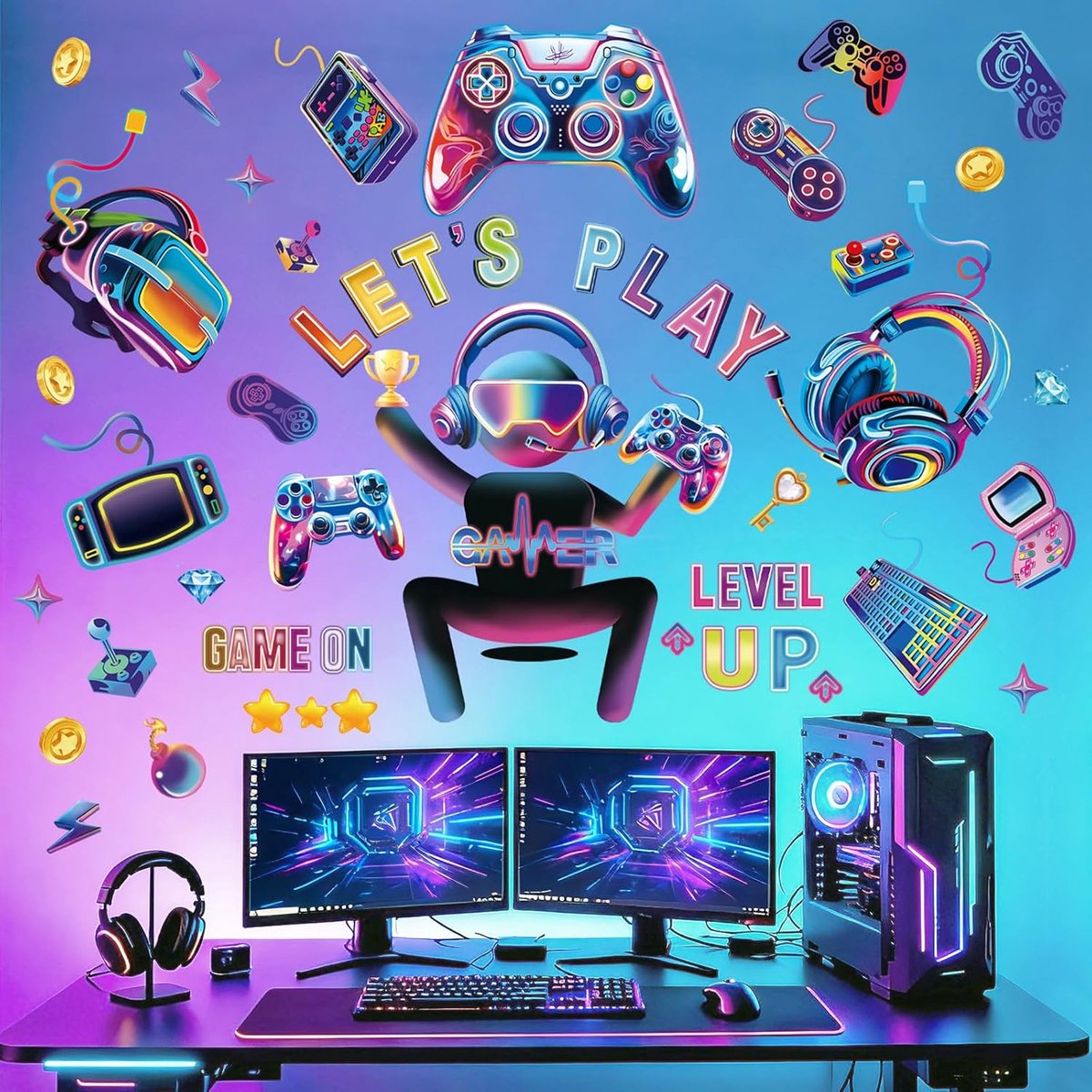 SnelShoppen - Gamer Wall Stickers - Gamer Controller Video Gaming Joystick - Peel and Stick Wanddecoratie voor Jongenskamer en Speelkamer - Hoogwaardi