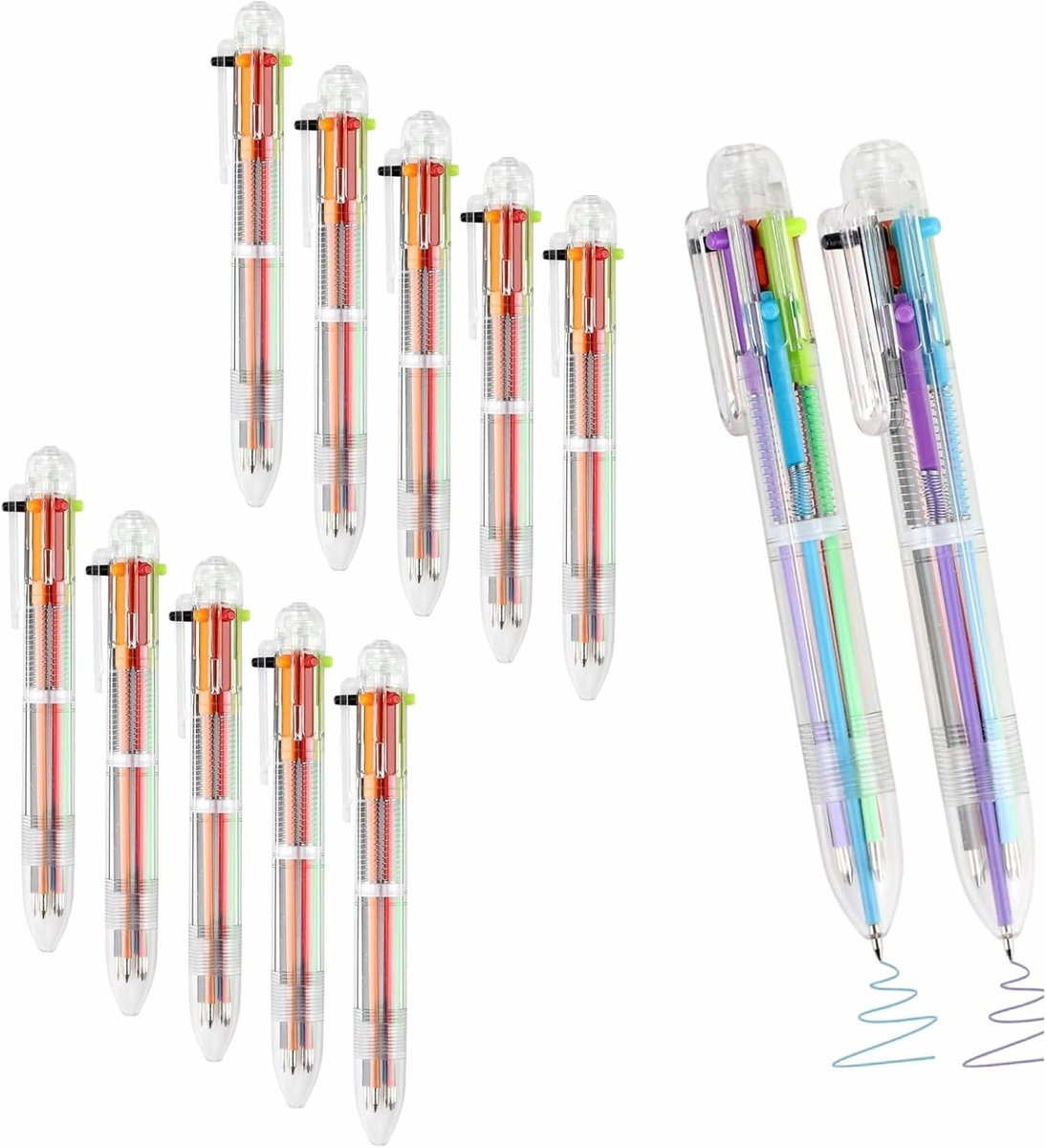 SnelShoppen - 12 Pcs Multicolor Balpen, Transparant, 6-in-1, 0.5mm, Retractable Multicolor Pen voor Kantoor, School, Studenten, Creatieve Accessoires,