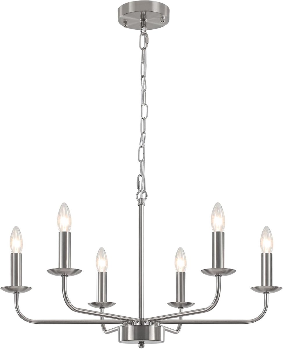 SnelShoppen - Silver Chandelier Plafondlamp 6 Lampen Vintage Modern Industrieel Pendel Lamp voor Woonkamer, Slaapkamer, Eetkamer, Keuken, Hal - Verste