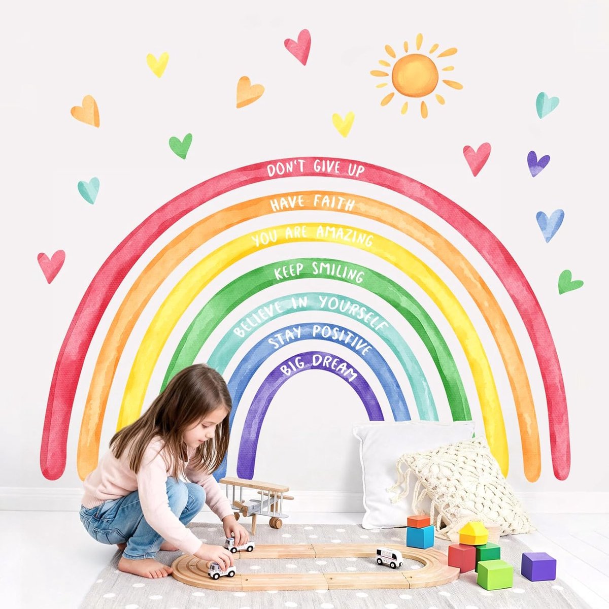 SnelShoppen - Grote Regenboog Muurstickers 56x35" - Inspirerende Citaten - Peel and Stick Wanddecoratie - Waterdichte Vinyl Stickers voor Kinderkamer,