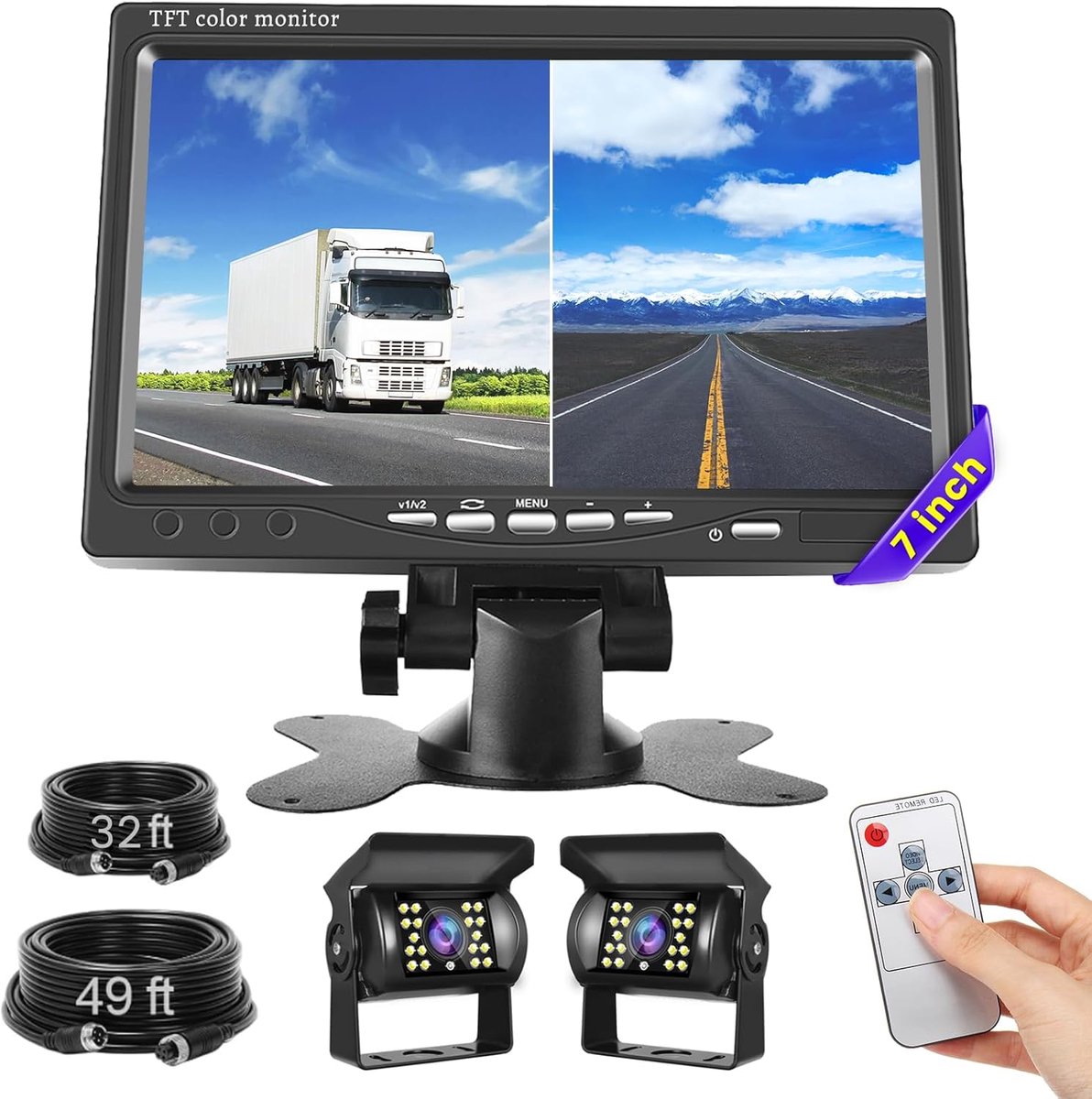 SnelShoppen - 7 Inch Digitale Achteruitkijkcamera Set met 2 IR LED Achteruitkijkcamera's, Super Nachtzicht, 150° Hoek, IP69 Waterproof voor Auto, Cara