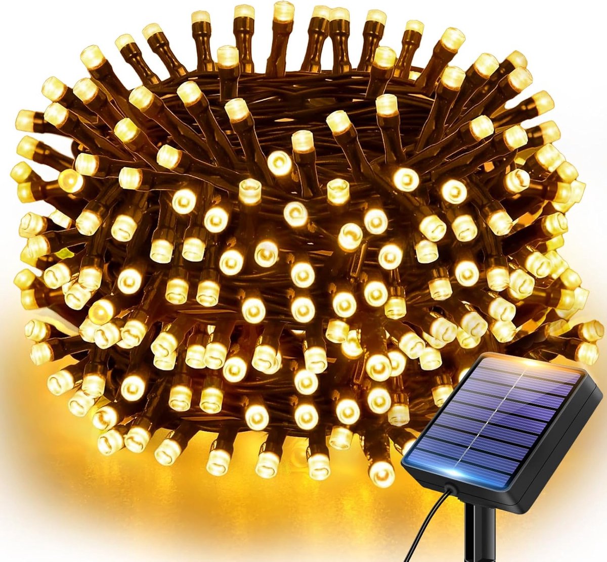 SnelShoppen - Lichtsnoer op Zonne-energie voor Buiten - IP65 Waterdicht, 8 Modi, Weerbestendig, Warmwit Lichtketting voor Tuin, Balkon, Terras, Kerstd