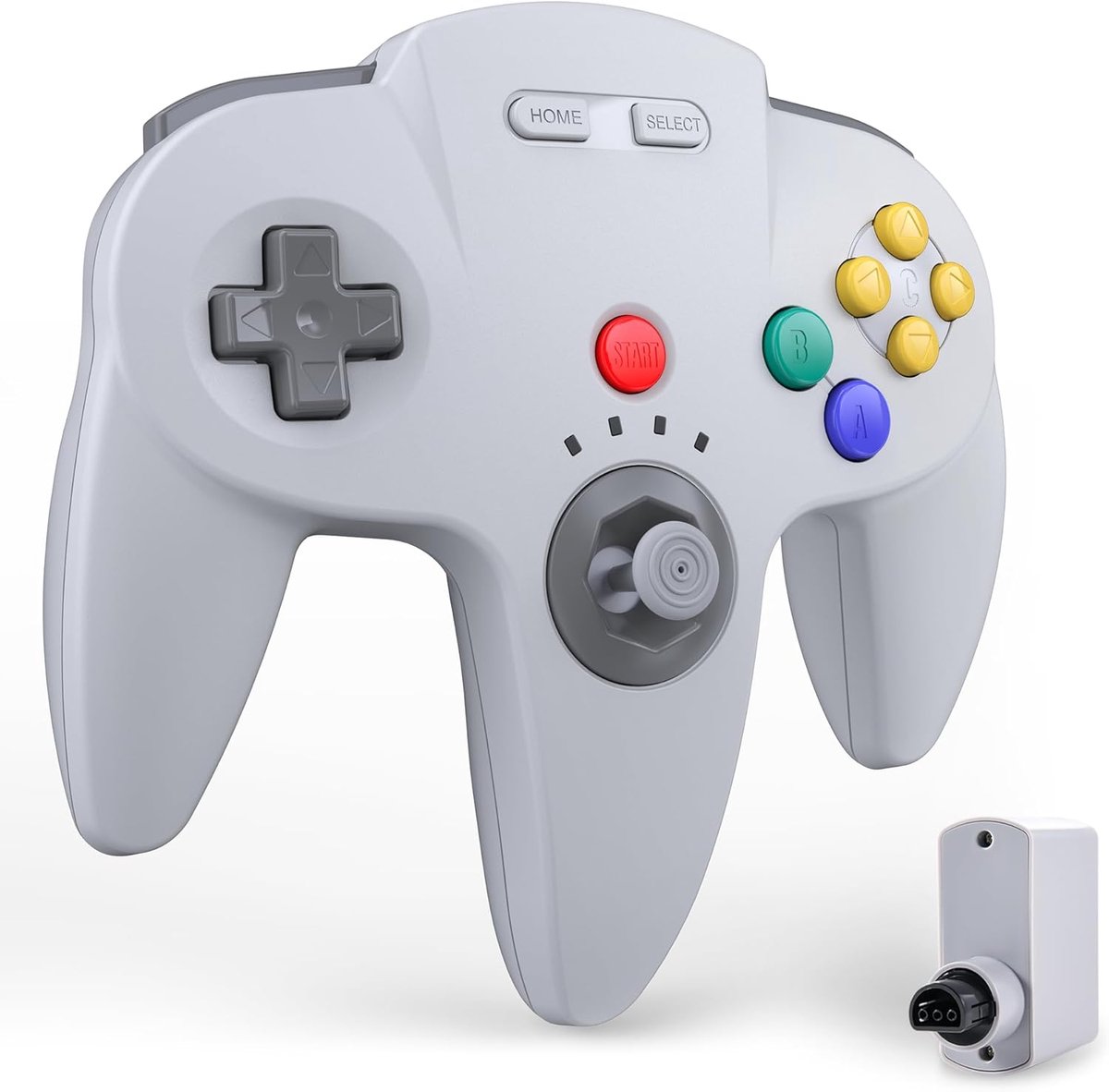 SnelShoppen - Draadloze N64-controller voor N64-console, Retro gamepad met Plug & Play, Grijs, 500 mAh accu, Rumble-functie, 3D-analoge stick, 10 mete