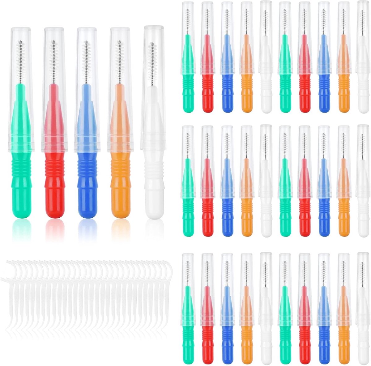 SnelShoppen - Interdental Brushes en Dental Floss Sticks - 60 Stuks - Tandenreiniging - 30 Interdentale Ragers en 30 Flos - Veilig Materiaal - Kleuren