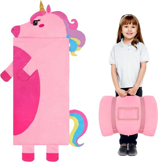 SnelShoppen - Kinderslaapzak Dubbele Rits Warm Vouwbaar met Kussen - Fluffy Slaapzak voor Jongens en Meisjes - Perfect voor Buiten en Binnen Camping van Snelshoppen — afbeelding 2
