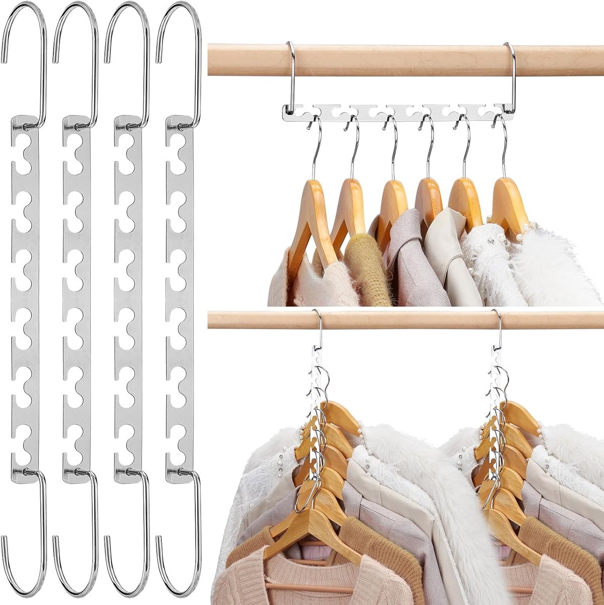 SnelShoppen - 4 Pack Metalen Magic Hangers - Ruimtebesparende Kledinghangers voor Kasten - Organisator voor Kleding - Geschikt voor Studenten, Apparte