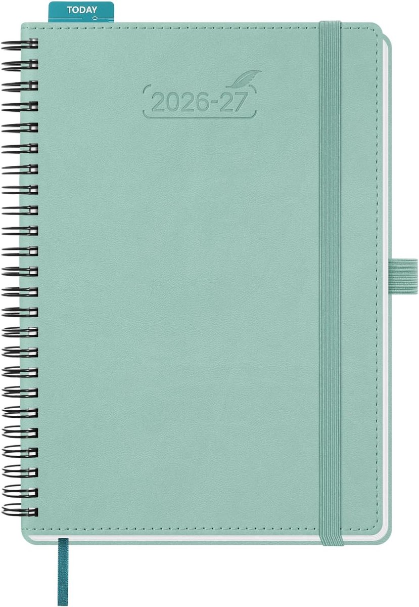 SnelShoppen - A5 Weekly Planner 2026 2027 - 18-Maanden Pocket Kalender Juli 2026 - Dec 2027 - PU Leer Softcover - Mint Groen met Pennenhouder