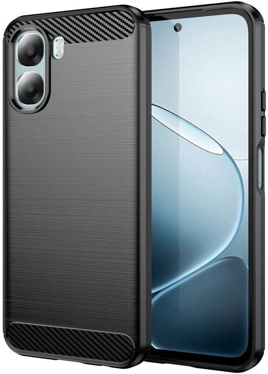 Geborsteld TPU Hoesje Geschikt voor Oppo A6x - Beschermhoes - Back Cover - Case Flexibel TPU - Stijlvol Carbon - Dun - Zwart