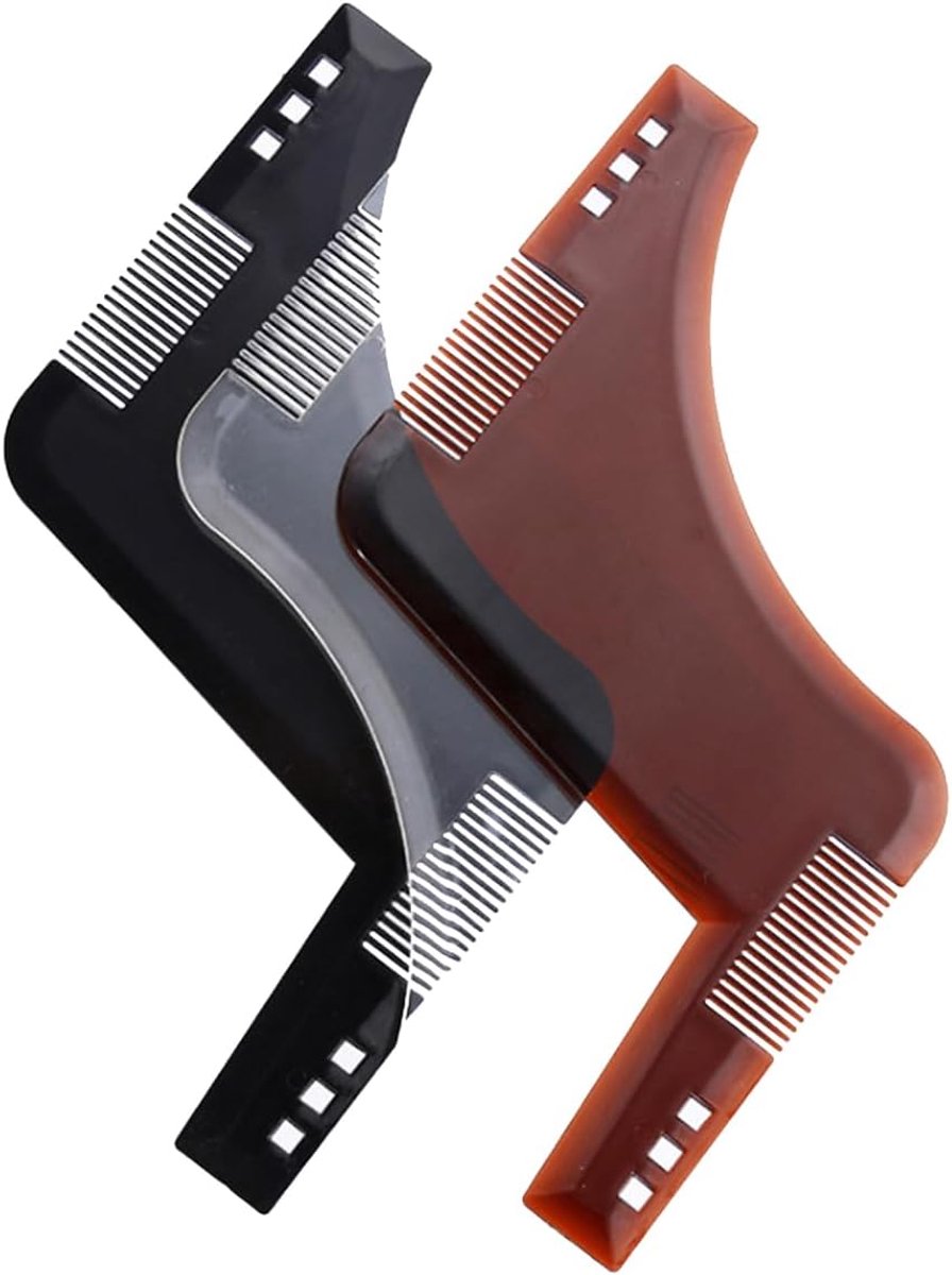 SnelShoppen - Beard Comb Stencils voor Mannen - Baard Styling Tool met Hals Silhouetten - 2 Stuks - Perfecte Baardvorm - Bruin en Zwart - Voor Thuisge