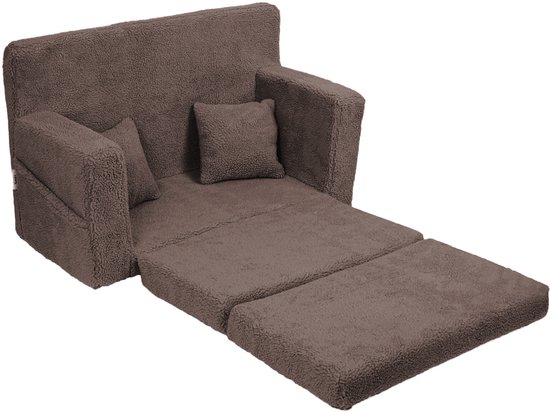 Flumi opvouwbare mini kindersofa van teddy stof - zachte kinderbank met uitklapfunctie en afneembare hoes, bruin van Merkloos — afbeelding 3