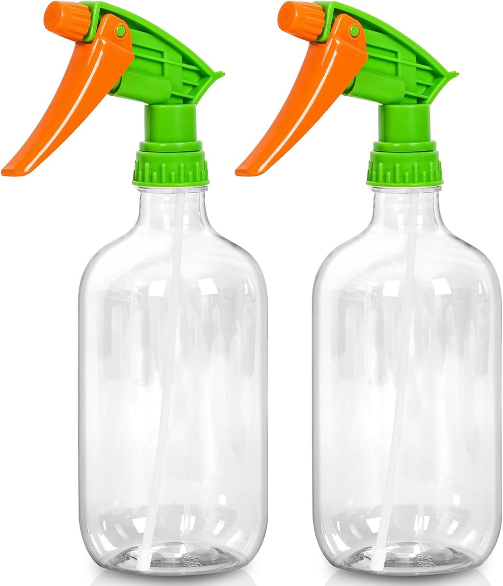 SnelShoppen - Water Spray Fles voor Planten en Haar, 2 Stuks 500ml Ergonomische Sprayflessen met Oranje Spuitkop, Perfect voor Tuin, Keuken en Feest