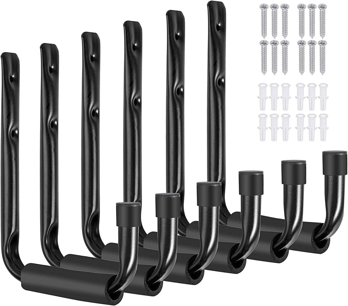 SnelShoppen - Pack van 6 Wandhaken Garage Haken Opslaghaken 15 cm Stalen Haken met EVA Schuim Voorziet tot 18 kg Voor Garage, Kelder, Schuur, Keuken