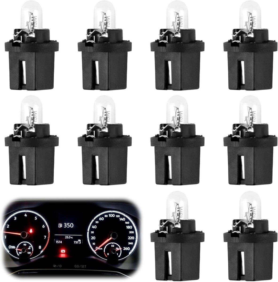 SnelShoppen - 10 Stuks Auto Instrument Lampen, Directe Aansluiting Lamphouder met Kleine Stekker Gloeilampen voor Centraal Bediening Display, Universe