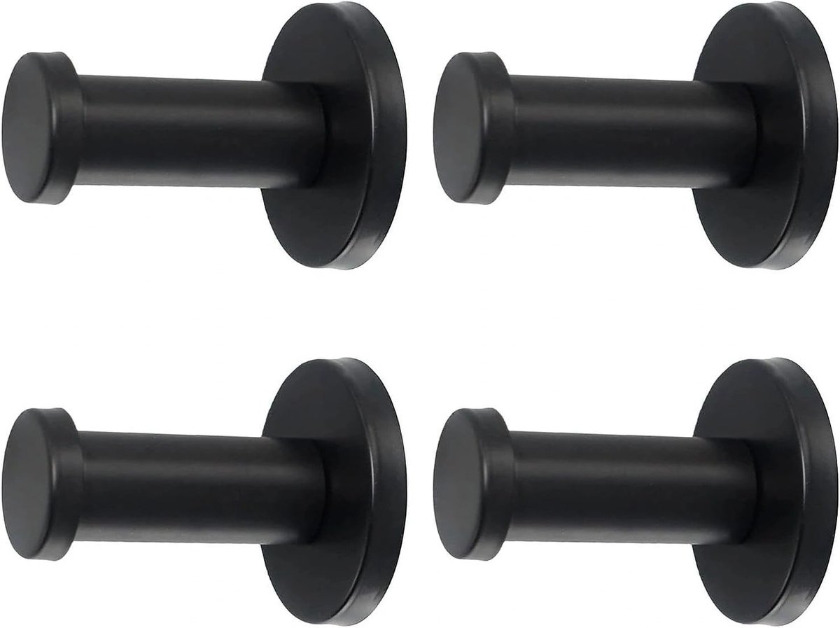 SnelShoppen - Set van 4 Matte Zwarte Kledinghaken, RVS Towel Hooks voor Badkamer, Slaapkamer en Keuken, Heavy Duty tot 10 kg, Inclusief Bevestigingsma