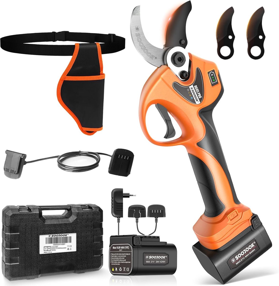 SnelShoppen - 8605PRO Elektrische Snoeischaar, Professionele Accu Snoeischaar 40 mm, 2 x 21 V, 1050 W, Perfect voor Tuinieren, Snoeien en Hovenier