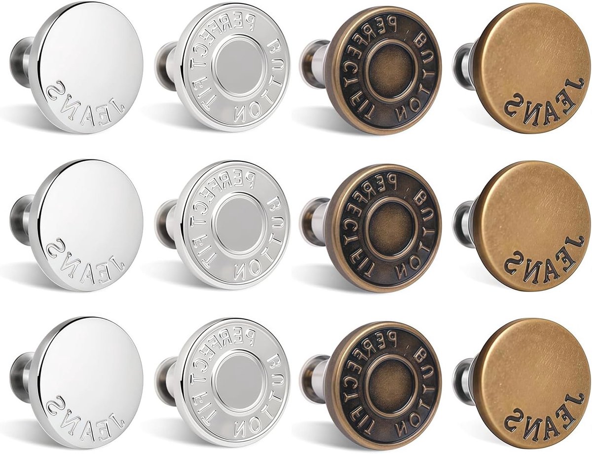 Verstelbare naadloze jeansknopen 17 mm, 12 stuks voor DIY reparatie, taille aanpassing en snelle bevestiging voor broeken, shorts en jassen