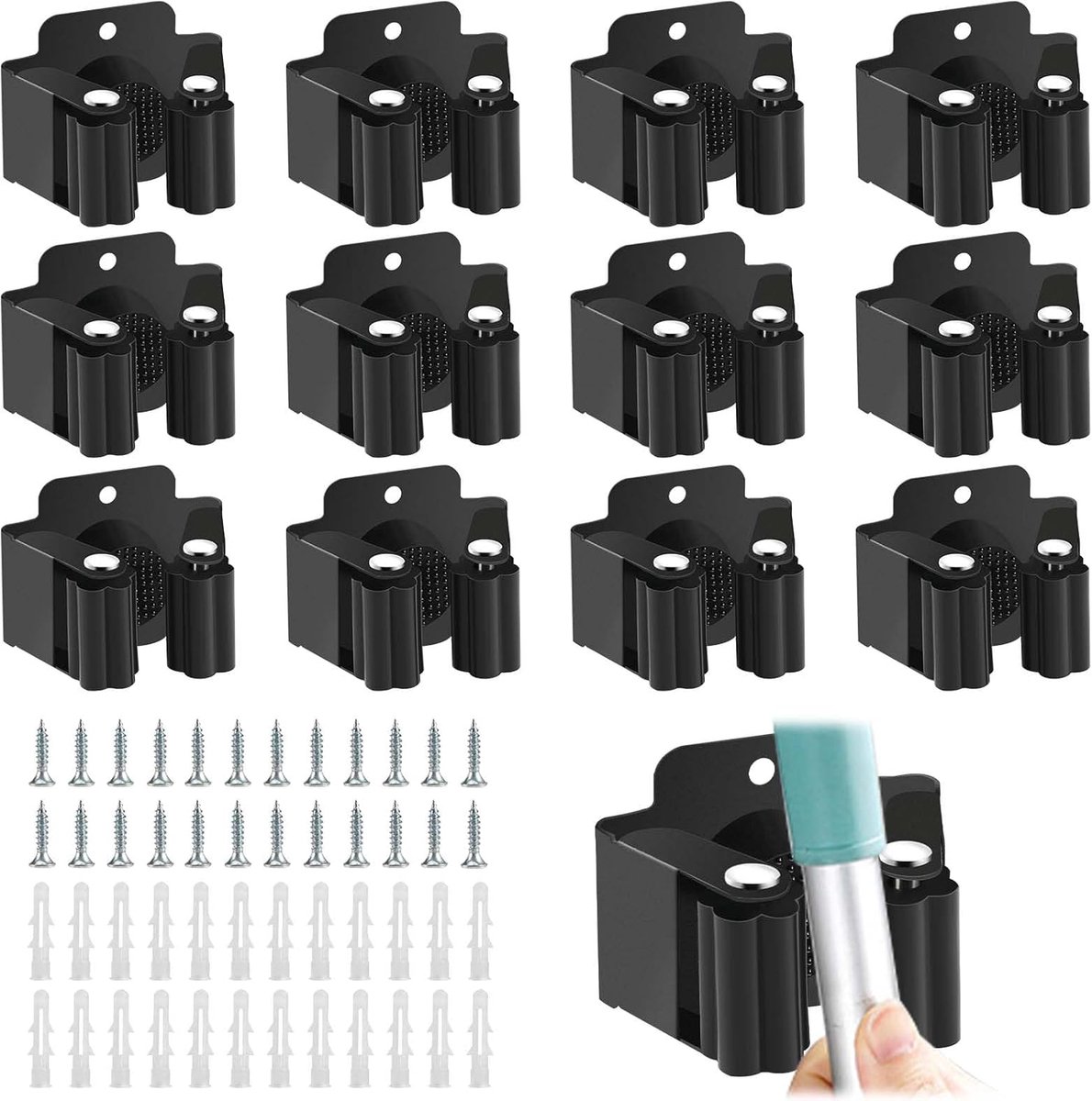 SnelShoppen - 12 Stuks Broom Holders - Wandhouder voor Tuingereedschap, RVS, Corrosiebestendig, Voor Broom, Schep, Tuin, Keuken, Mopping