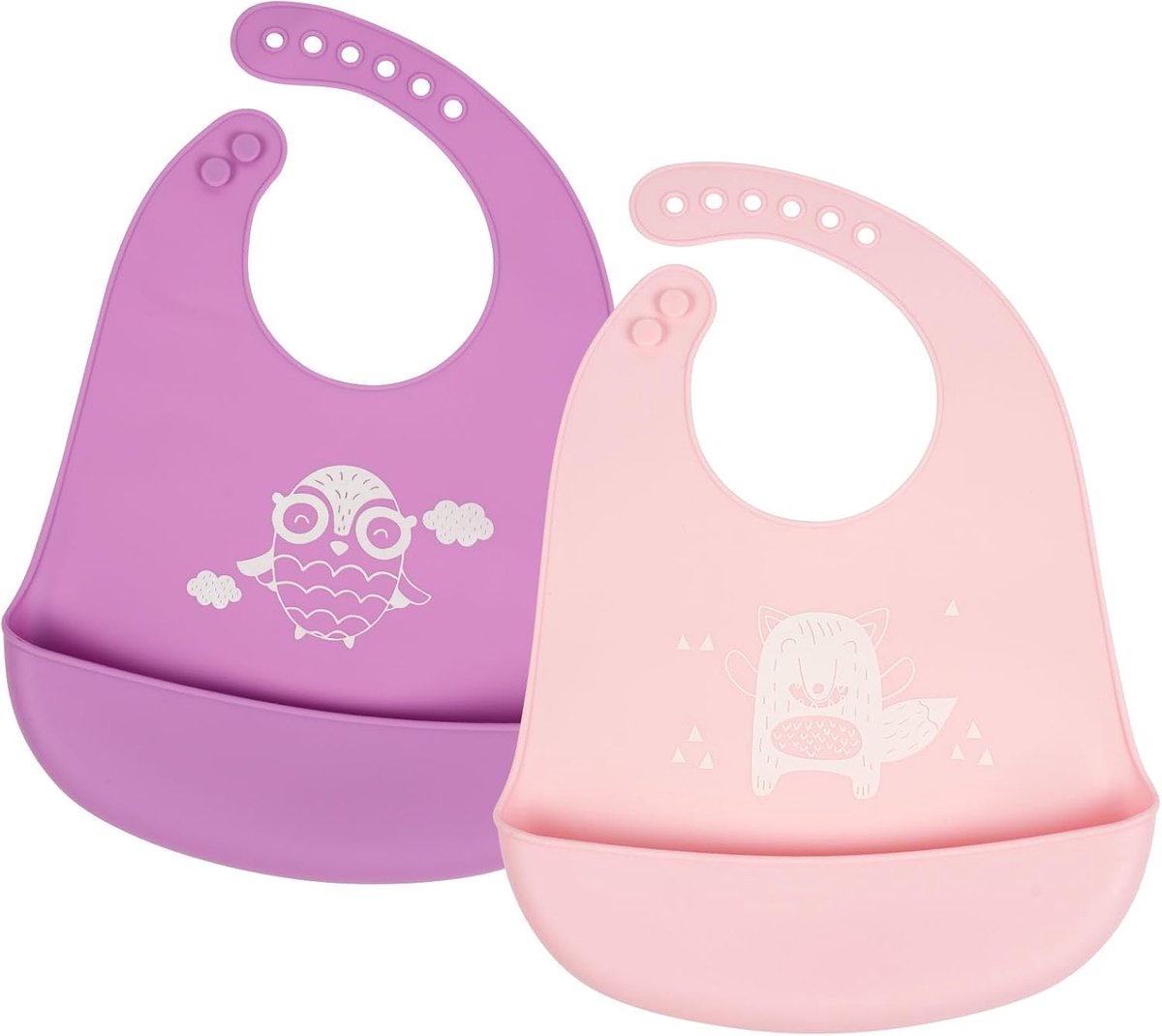 SnelShoppen - Silicone Slabbetjes 2-Pack met Druppelbak - Verstelbare Knopen - BPA Vrijk - Waterdicht - Eenvoudig Schoon te Maken - Voor Baby Jongens