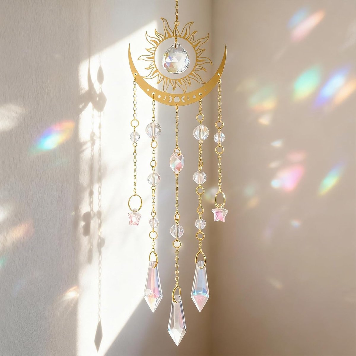 SnelShoppen - Zonnevanger Glas Maan Ster Windgong Hanger Lichtvanger voor Tuin Balkon Binnen Buiten Woondecoratie 30 cm