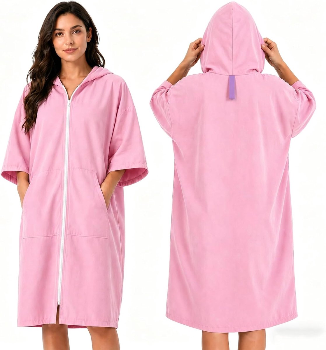 SnelShoppen - Badeponcho Dames, Mikrofiber Surf Poncho Handdoek met Kapuze | Ultralicht en Sneldrogend | Omkleehulp voor Strand, Camping en Watersport