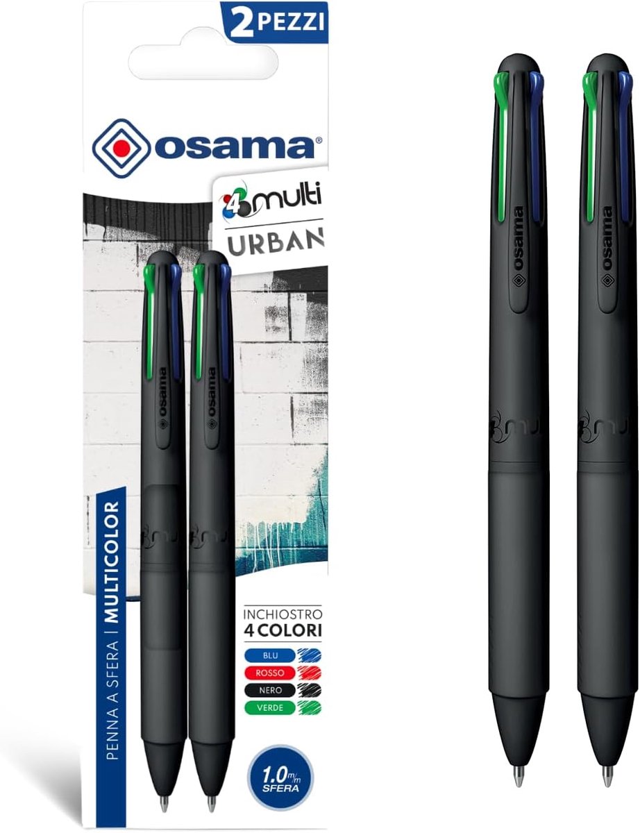 SnelShoppen - Multicolore Ballpoint Pennen Set van 2 - 4 Kleurige Vulpen met 1mm Punt - Zwart, Blauw, Rood & Groen - Ideaal voor School, Kantoor, Univ