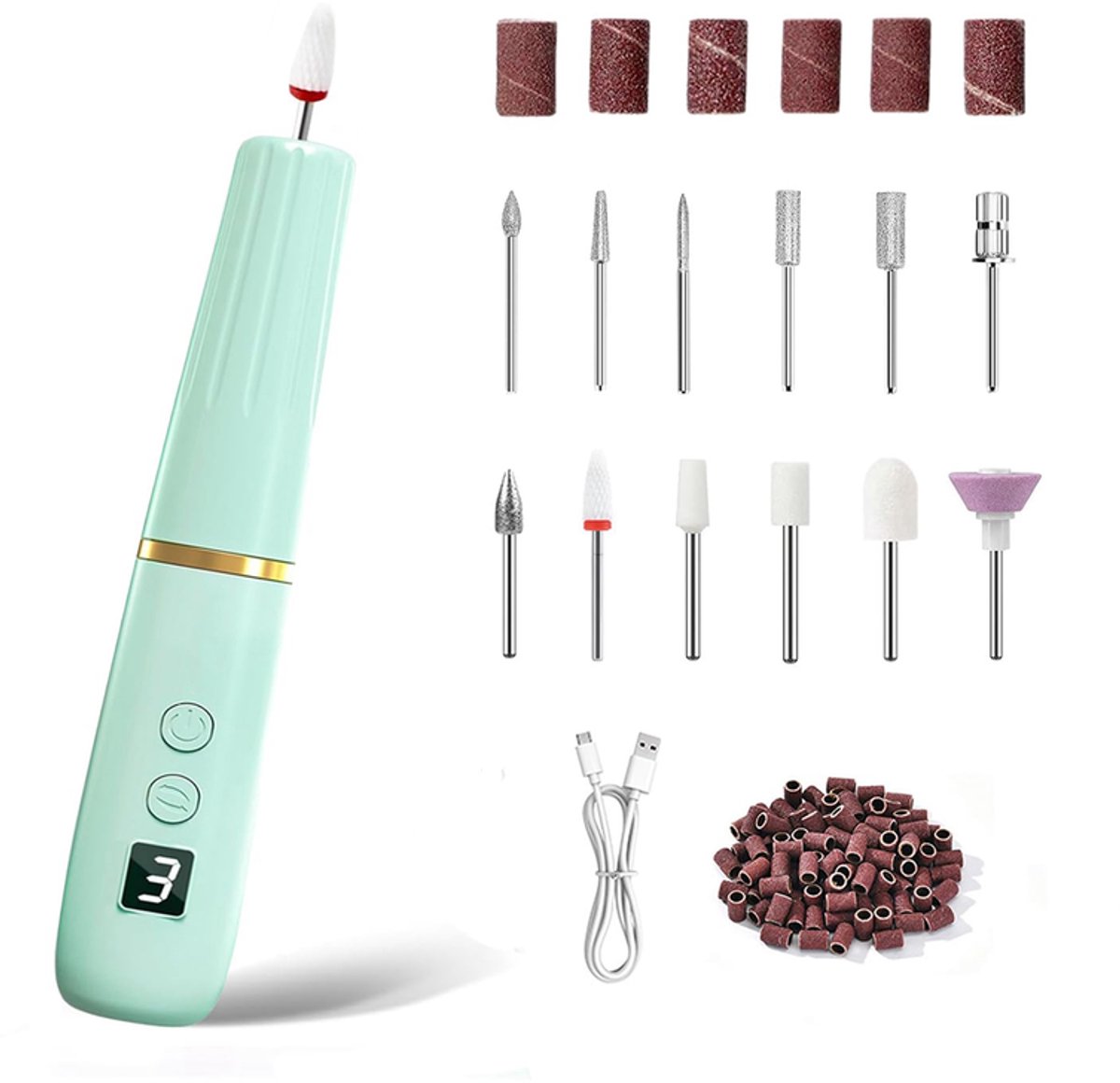 KZQ Draadloze professionele nagelboor voor acryl gel en dip - Oplaadbare manicure en pedicure set voor thuis en salon - Groen