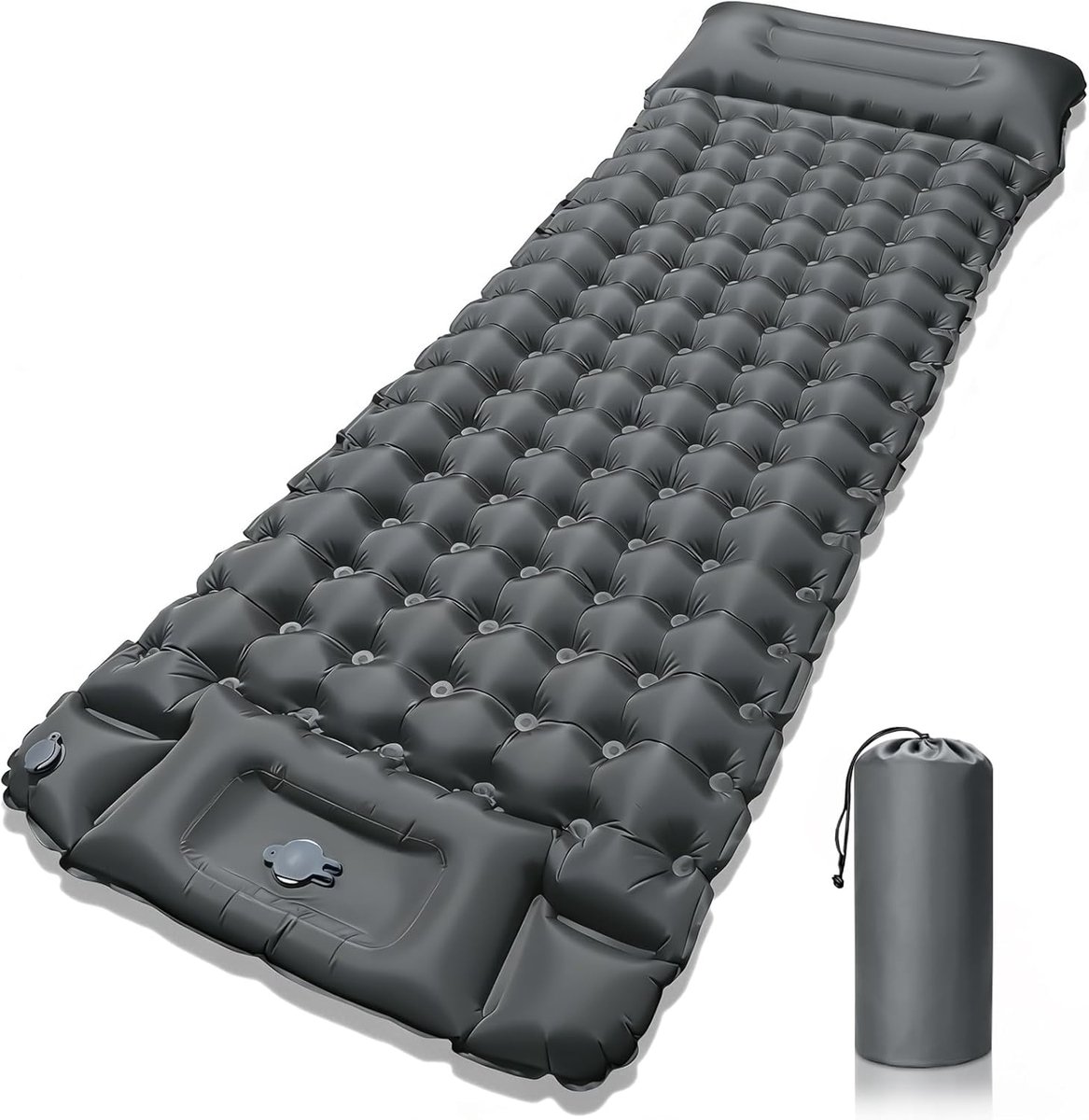 SnelShoppen - Zelfopblaasbaar Campingmatras, Ultralicht Luchtbed Met Kussen, Draagbaar Zelfopblaasbaar Campingmatras Voor Hiking, Buiten Trekking (Gri