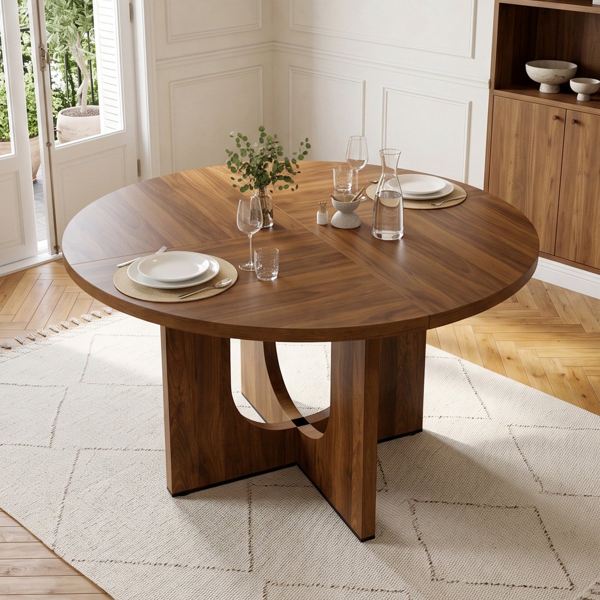 Welltin Ronde Eettafel - Keukentafel - 120x120x75 cm - Geschikt voor 4-6 personen - Uimtebesparende - Eenvoudig te monteren - Keukentafel voor Eetkamer - Walnoothoutkleur