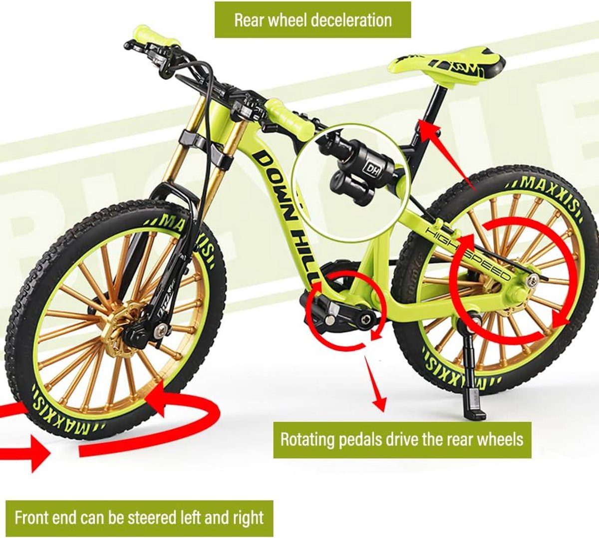 SnelShoppen - Miniatuur Fiets Model 1:10 - Realistische Mountainbike Finger Bike - Hoogwaardige Alloy - Educatief Speelgoed voor Thuis, Kantoor, Club
